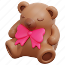 teddy, bear, bow, present, gift, toy, birthday, kid, party, 3d 