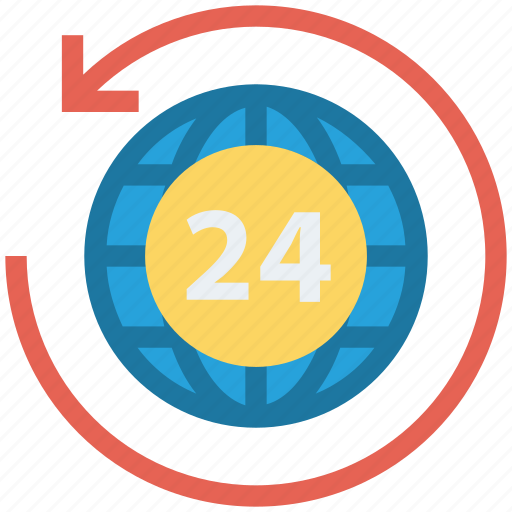 24 hours, around, arrow, global business, globe, globe sync, world icon - Download on Iconfinder