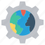cogwheel, gear, global business, globe, network, settings, worldwide 