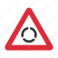 ahead, roundabout, traffic sign, warning, warning sign 
