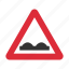 ahead, danger, traffic sign, uneven, uneven road, warning, warning sign 