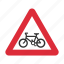bicycle, cycle route, cycle route ahead, traffic sign, warning sign 