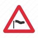caution, danger, side wind, traffic sign, warning, warning sign