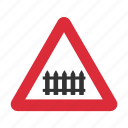 caution, danger, level crossing, level crossing sign, warning, warning sign, with barrier