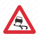 caution, icy, slippery road, slippery road sign, traffic sign, warning sign, wet 