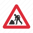 ahead, construction, road work, road work ahead, traffic sign, warning sign 