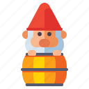 gnome, barrel, hat, dwarf