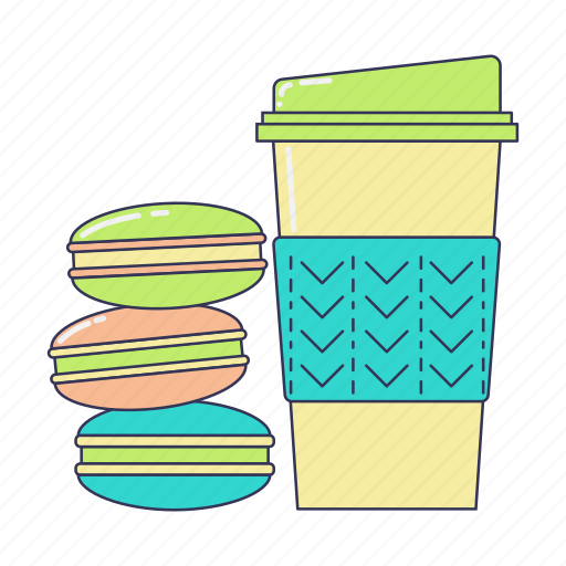 Breakfast, coffee, coffee to go, cup, drink, macarons, paper cup icon - Download on Iconfinder