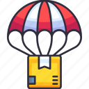 parachute, airdrop, fly, flight, air, delivery, shipping, package, box