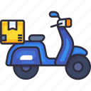 scooter, courier, food, service, motorbike, delivery, shipping, package, box