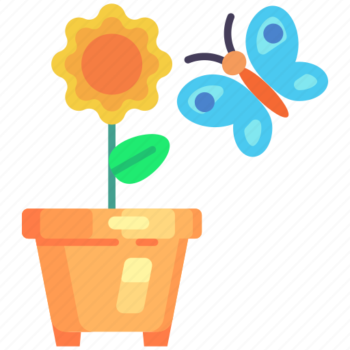 Butterfly and flower, butterfly, flower, sun flower, pot, gardener, gardening icon - Download on Iconfinder