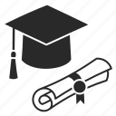 graduation, diploma, cap, mortarboard, hat, scroll, certificate
