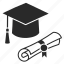 graduation, diploma, cap, mortarboard, hat, scroll, certificate 