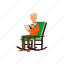 elderly, man, pensioner, sitting, rocking, chair, writing 