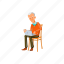 elderly, man, caucasian, searching, information, notebook, grandfather 