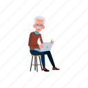 caucasian, old, man, watching, movie, laptop, grandfather