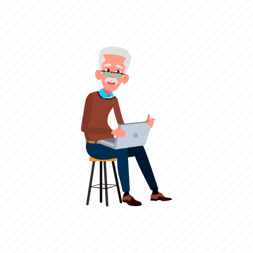 Caucasian, old, man, watching, movie, laptop, grandfather icon - Download on Iconfinder