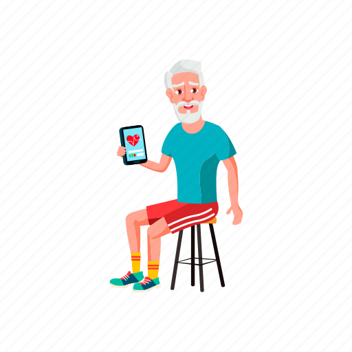 Old, man, elderly, examining, heart, beat, tablet icon - Download on Iconfinder
