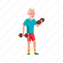 aged, old, man, exercising, dumbbells, gym, grandfather