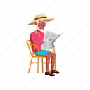 old, smiling, man, elderly, reading, newspaper, outdoor