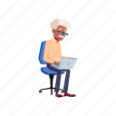 old, man, chatting, friends, laptop, grandfather, grandpa