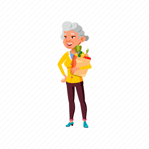 Granny, elderly, aged, woman, vegan, vegetables, bag icon - Download on Iconfinder