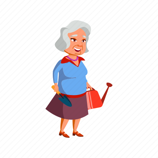 Aged, elderly, woman, gardener, watering, can, shovel icon - Download on Iconfinder