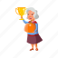elderly, woman, holding, pumpkin, award, won, agricultural 
