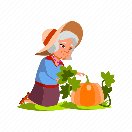 Woman, senior, gardening, harvesting, pumpkin, grandmother, farmland icon - Download on Iconfinder