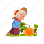 woman, senior, gardening, harvesting, pumpkin, grandmother, farmland 