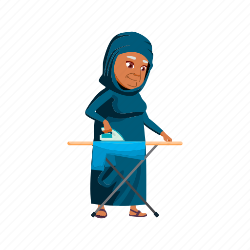 Woman, old, senior, arab, ironing, clothes, grandmother icon - Download on Iconfinder