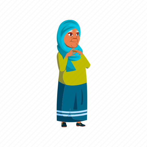 Arabian, elderly, aged, grandmother, woman, looking, exhibit icon - Download on Iconfinder