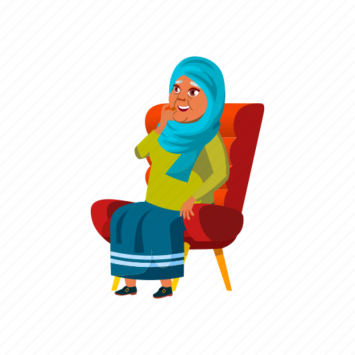 Arab, old, woman, senior, sitting, armchair, watch icon - Download on Iconfinder