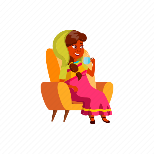 Indian, woman, pensioner, sitting, chair, enjoying, hot icon - Download on Iconfinder