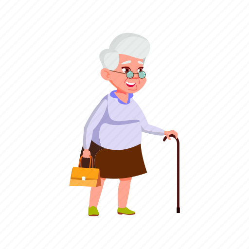 Elderly, smiling, lady, senior, grandmother, walking, street illustration - Download on Iconfinder