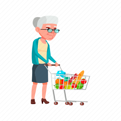 Elderly, grandmother, lady, go, grocery, shopping, grandma illustration - Download on Iconfinder