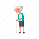 old, elderly, grandmother, lady, walking, stick, outdoor 