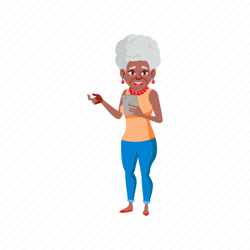 Old, elderly, grandmother, african, woman, phone, communicate illustration - Download on Iconfinder