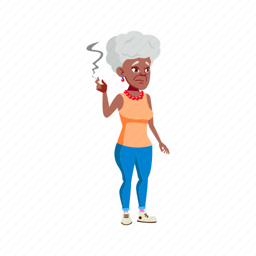 African, elderly, woman, grandmother, smoking, cigarette, street illustration - Download on Iconfinder
