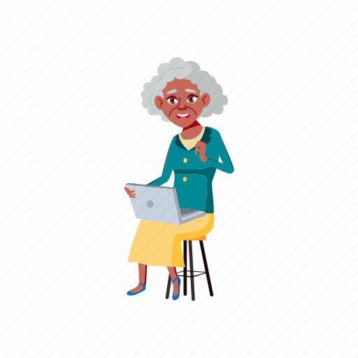 Elderly, woman, african, senior, surfing, internet, computer illustration - Download on Iconfinder