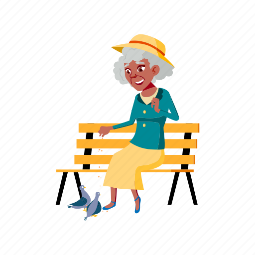 Elderly, woman, feeding, doves, grandmother, park, grandma illustration - Download on Iconfinder