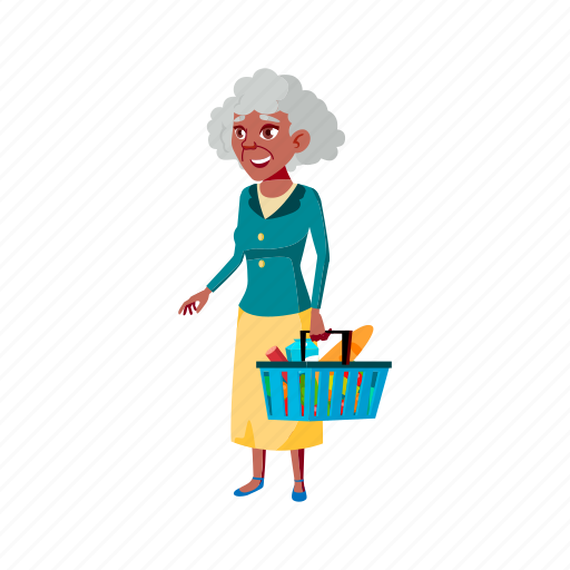 Mature, grandmother, woman, age, senior, products, holding illustration - Download on Iconfinder
