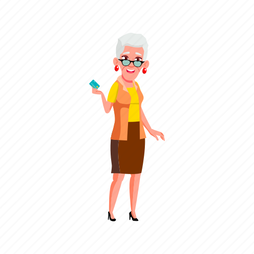 Old, european, lady, senior, payment, credit, card illustration - Download on Iconfinder