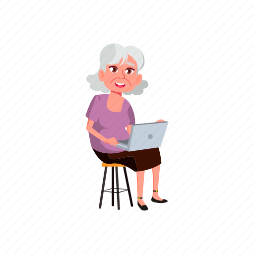 Old, senior, granny, lady, working, laptop, office illustration - Download on Iconfinder