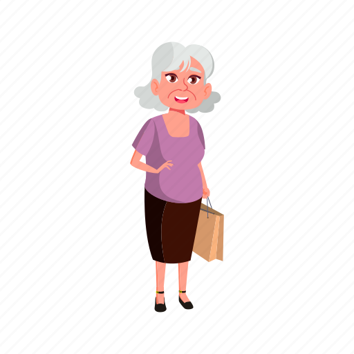 Aged, elderly, grandmother, european, lady, senior, shopping illustration - Download on Iconfinder