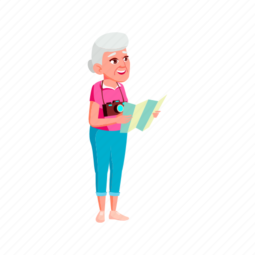 Elderly, woman, tourist, photo, camera, searching, grandmother illustration - Download on Iconfinder
