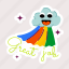 great job, rainbow cloud, sky rainbow, cloud emoji, praising words 
