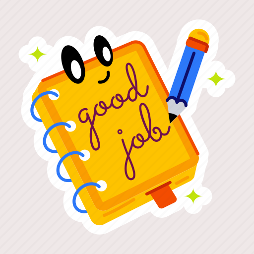 Good job, writing diary, good work, writing notebook, praising words sticker - Download on Iconfinder