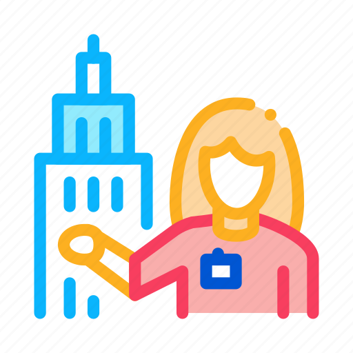 Bus, guide, landmark, lead, tower, traveler, woman icon - Download on Iconfinder