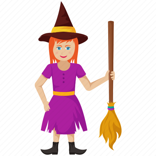 Halloween cartoon, halloween character, halloween costume, halloween witch, witch with broom icon - Download on Iconfinder